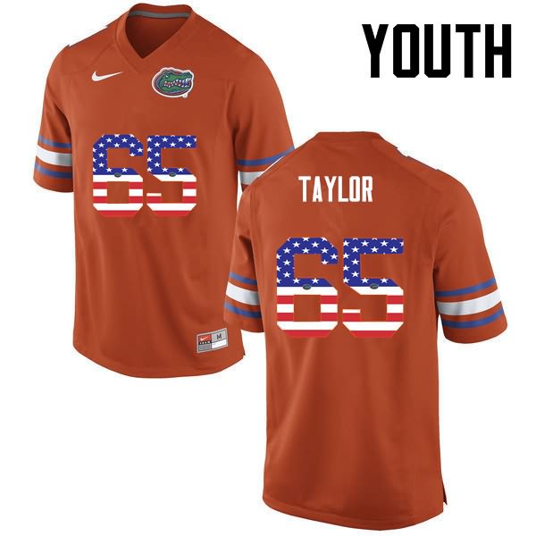 Youth NCAA Florida Gators Jawaan Taylor #65 Stitched Authentic USA Flag Fashion Nike Orange College Football Jersey ISI0165ZD